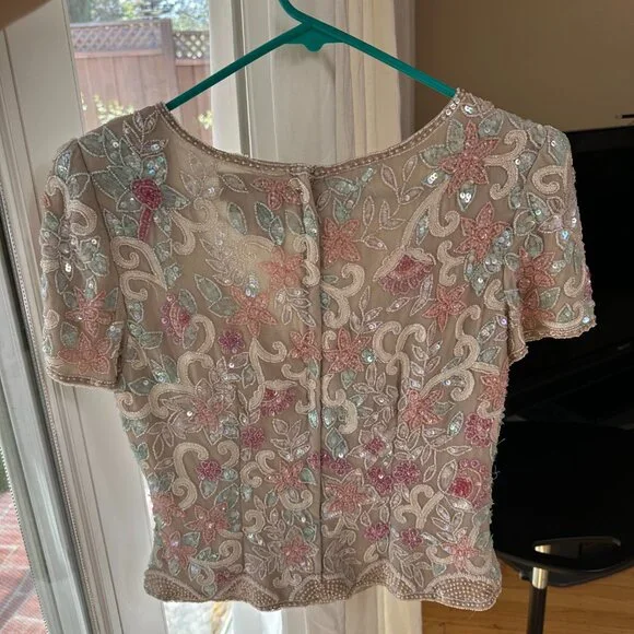 Adrianna Papéll evening 100% silk beaded top - Picture 3 of 7